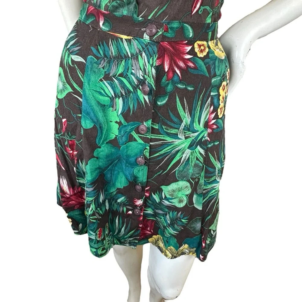 Vintage 90s Tropical Palm Leaf Print Romper Button Down Skirt Front Detail 13/14 - Picture 4 of 13